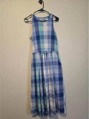 Loft NWT Blue Plaid Sleeveless Midi Dress Open Back (M)